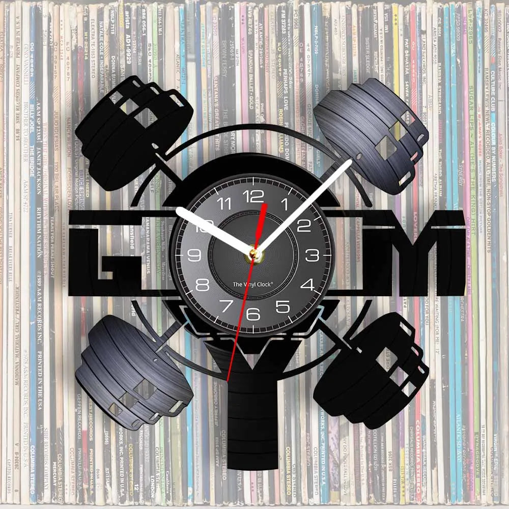 Fitness Equipment Theme Vinyl Record Fitness Wall Clock Home Decoration Gym Wall Mounted Modern Fitness Watch