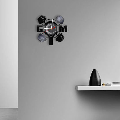 Fitness Equipment Theme Vinyl Record Fitness Wall Clock Home Decoration Gym Wall Mounted Modern Fitness Watch