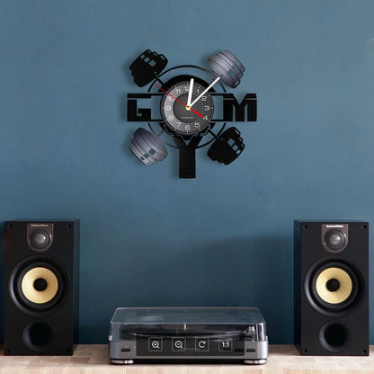 Fitness Equipment Theme Vinyl Record Fitness Wall Clock Home Decoration Gym Wall Mounted Modern Fitness Watch