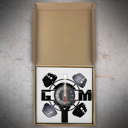 Fitness Equipment Theme Vinyl Record Fitness Wall Clock Home Decoration Gym Wall Mounted Modern Fitness Watch