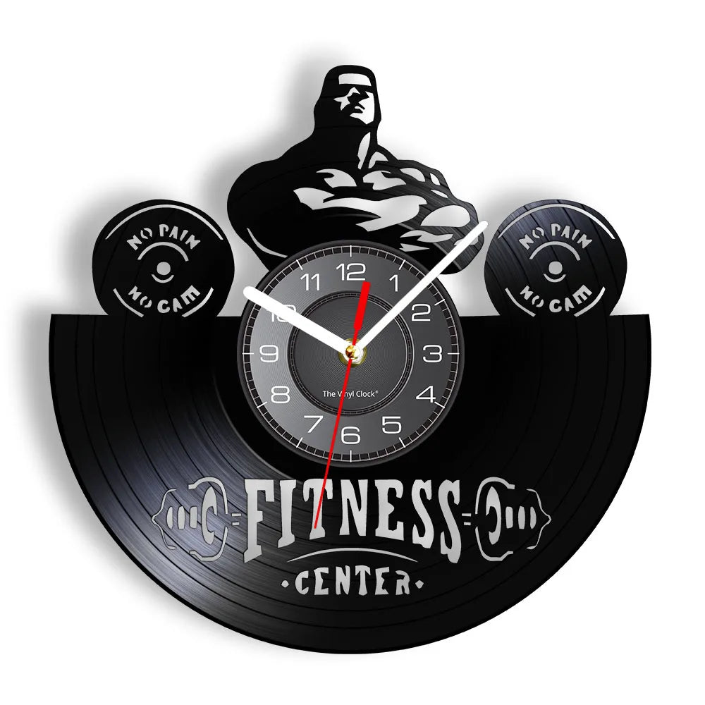 Fitness Equipment Theme Vinyl Record Fitness Wall Clock Home Decoration Gym Wall Mounted Modern Fitness Watch