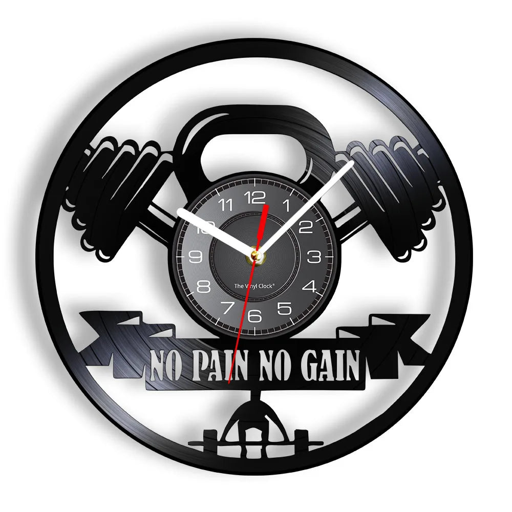 Fitness Equipment Theme Vinyl Record Fitness Wall Clock Home Decoration Gym Wall Mounted Modern Fitness Watch