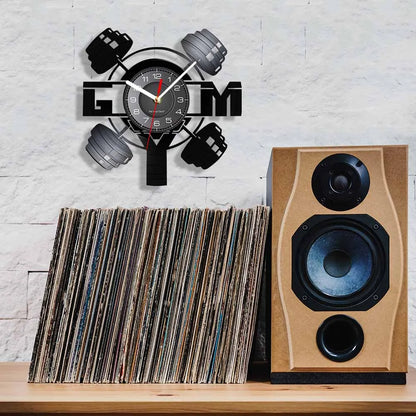 Fitness Equipment Theme Vinyl Record Fitness Wall Clock Home Decoration Gym Wall Mounted Modern Fitness Watch