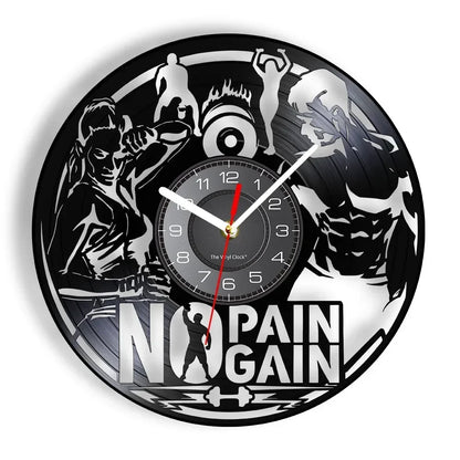 Fitness Equipment Theme Vinyl Record Fitness Wall Clock Home Decoration Gym Wall Mounted Modern Fitness Watch