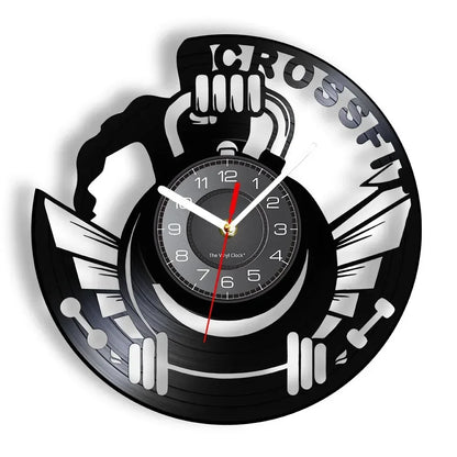 Fitness Equipment Theme Vinyl Record Fitness Wall Clock Home Decoration Gym Wall Mounted Modern Fitness Watch