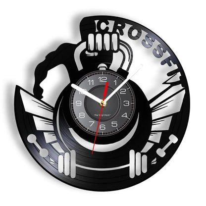 Fitness Equipment Theme Vinyl Record Fitness Wall Clock Home Decoration Gym Wall Mounted Modern Fitness Watch