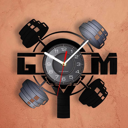 Fitness Equipment Theme Vinyl Record Fitness Wall Clock Home Decoration Gym Wall Mounted Modern Fitness Watch