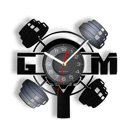 Fitness Equipment Theme Vinyl Record Fitness Wall Clock Home Decoration Gym Wall Mounted Modern Fitness Watch