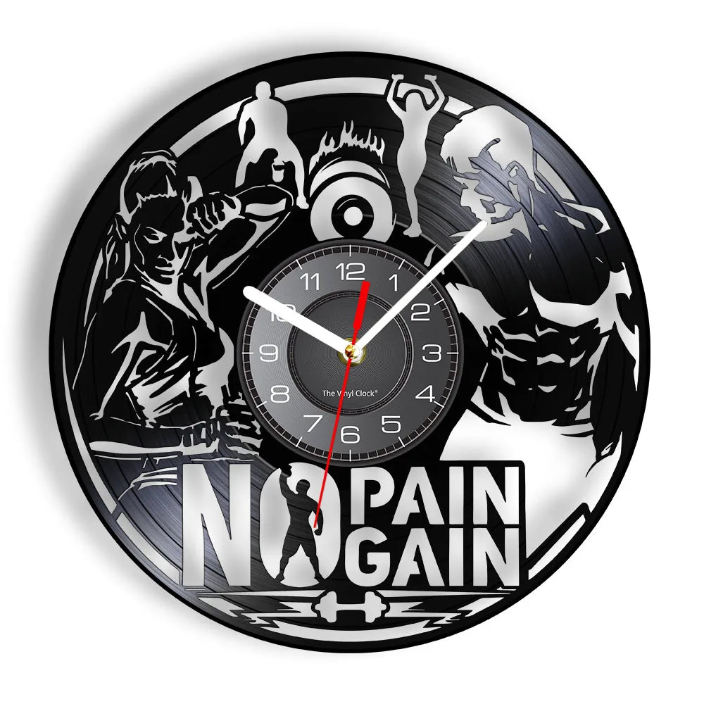 Fitness Equipment Theme Vinyl Record Fitness Wall Clock Home Decoration Gym Wall Mounted Modern Fitness Watch