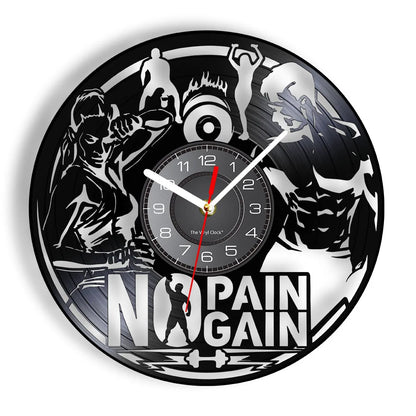 Fitness Equipment Theme Vinyl Record Fitness Wall Clock Home Decoration Gym Wall Mounted Modern Fitness Watch